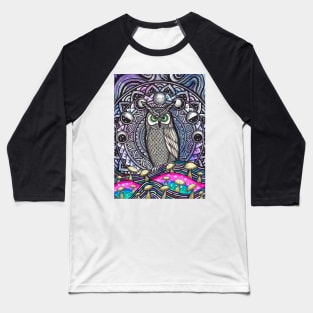 Great Owl in Mandala Baseball T-Shirt